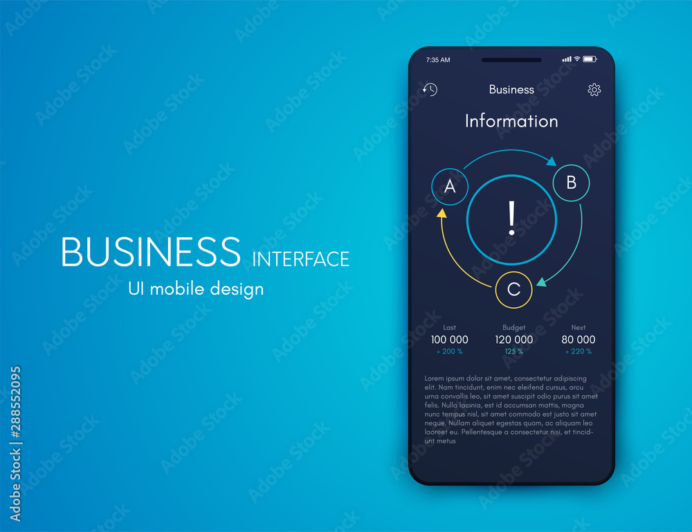 Poster mobile application interface. ui design, stock vector