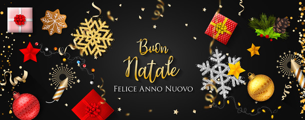 Fototapeta na wymiar Italian Christmas (Buon Natale) and Happy New Year 2020 greeting card
