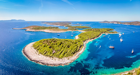 Aerial view of Paklinski Islands in Hvar, Croatia - obrazy, fototapety, plakaty