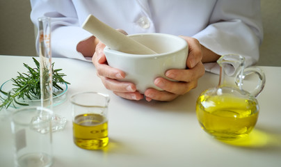 doctor and herbal medicine with  organic natural herb  in the laboratory with oil capsule.food nutrition healthy and wellness.