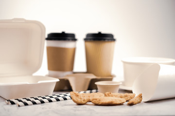Eco-friendly biodegradable coffee cup , box, blow, plate,straw made by paper and recycle packaging.