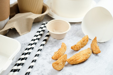 Eco-friendly biodegradable coffee cup , box, blow, plate,straw made by paper and recycle packaging.