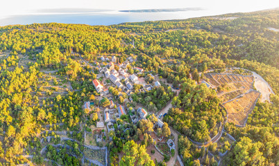 Aerial view of village of Humac in Croatia