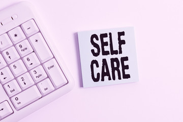 Word writing text Self Care. Business photo showcasing the practice of taking action to improve one...