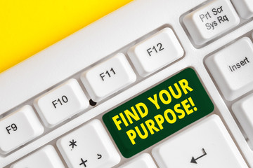 Word writing text Find Your Purpose. Business photo showcasing reason for something is done or for...