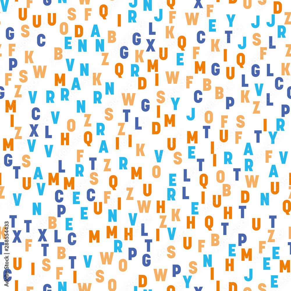 Poster seamless pattern of colorful letters. random order signs. vector background