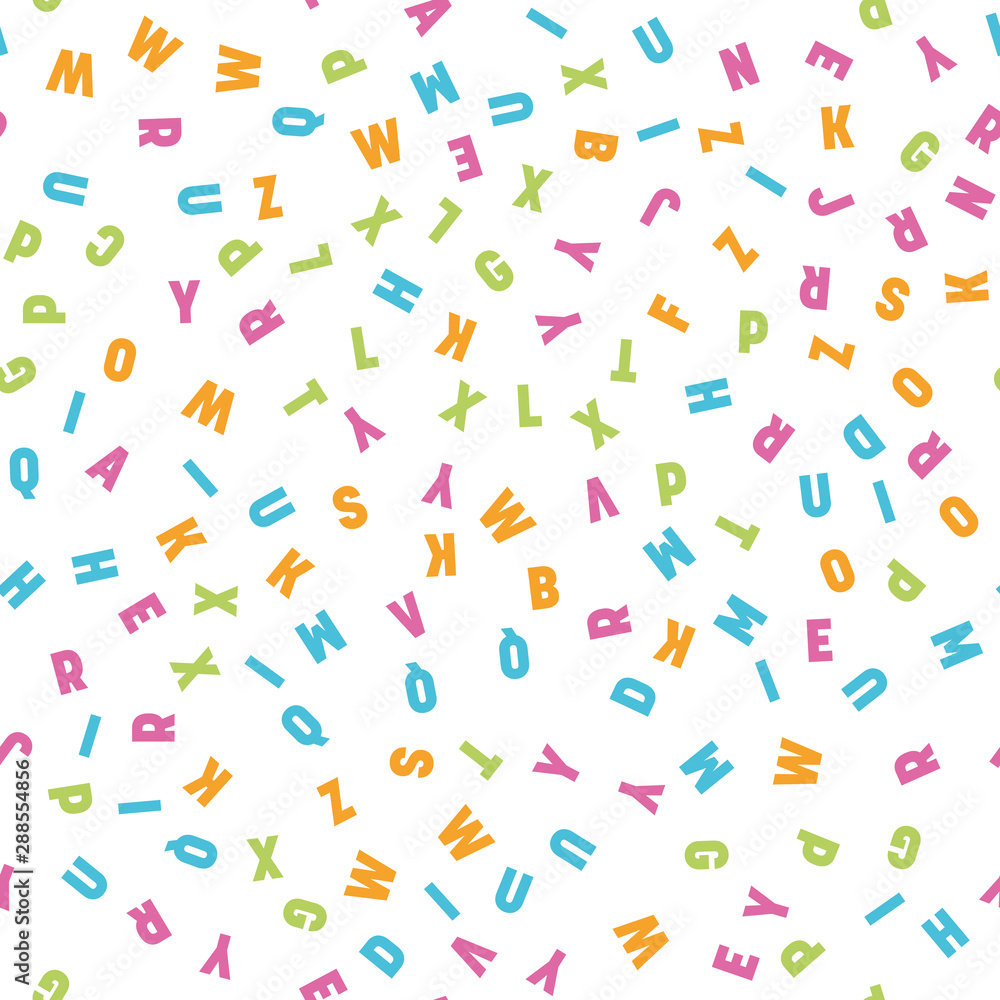 Poster seamless pattern of colorful letters. random order signs. vector background