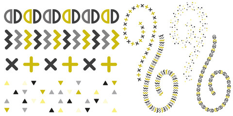 Vector geometric abstract golden brush. Simple shape elements made into repeat. Great for invitations, decor,  packaging.