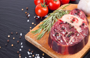 Cooking ingredients. Fresh raw meat beef steak with bone.