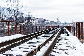 Fototapeta na wymiar old railway. snow, winter time.