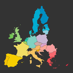 Colorful map of European Union, EU, member states