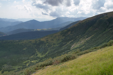 Fototapeta premium Panoramic view from Hoverla, Carpathian mountains, Ukraine. Horizontal outdoors shot