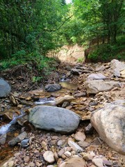 The bed of a mountain river