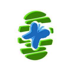 Cocoon with butterfly icon.Isometric and 3D view.