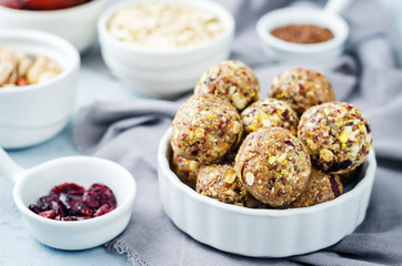 White chocolate pistachio dates oats flax seed raw balls