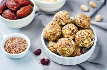 White chocolate pistachio dates oats flax seed raw balls