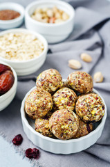 White chocolate pistachio dates oats flax seed raw balls