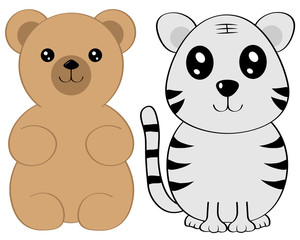 teddy bear and raccoon figures