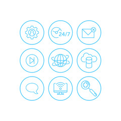 Communication icons set. Universal communication icon to use in web and mobile UI, communication basic UI elements set. cloud, clock, gear, mail, picture, web, internet, footnote, search, computer.