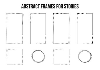 Abstract vector frames for internet stories set. Social media post decorative design elements pack. Minimalistic geometric borders thin line illustrations. Rectangular and round shapes with copyspace