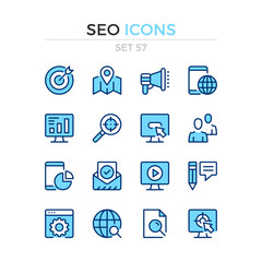 SEO icons. Vector line icons set. Premium quality. Simple thin line design. Modern outline symbols collection, pictograms.