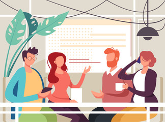 Business conference coffee break teamwork concept. Vector flat graphic design cartoon illustration