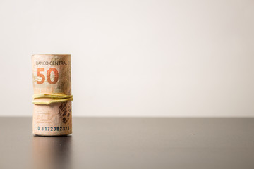 Brazilian real notes. Brazilian currency. Real. Brazilian money. Money from Brazil