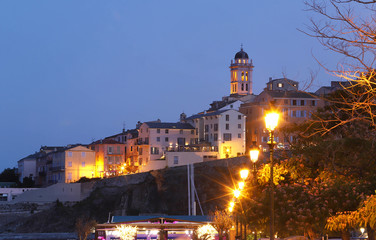 Fototapeta na wymiar Night view to Bastia old city center . Bastia is second biggest town on Corsica, France, Europe.