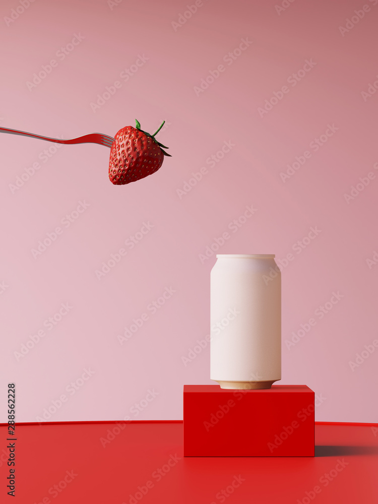 Aufkleber minimal summer beverage background for smoothie and drink presentation. red podium and fork with str