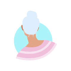 Elegant woman with beautiful evening hairdress. Back view.