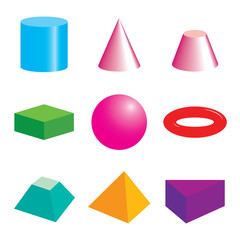 Set of volumetric geometrical colored shapes