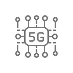 5G internet technology, wireless chip line icon.
