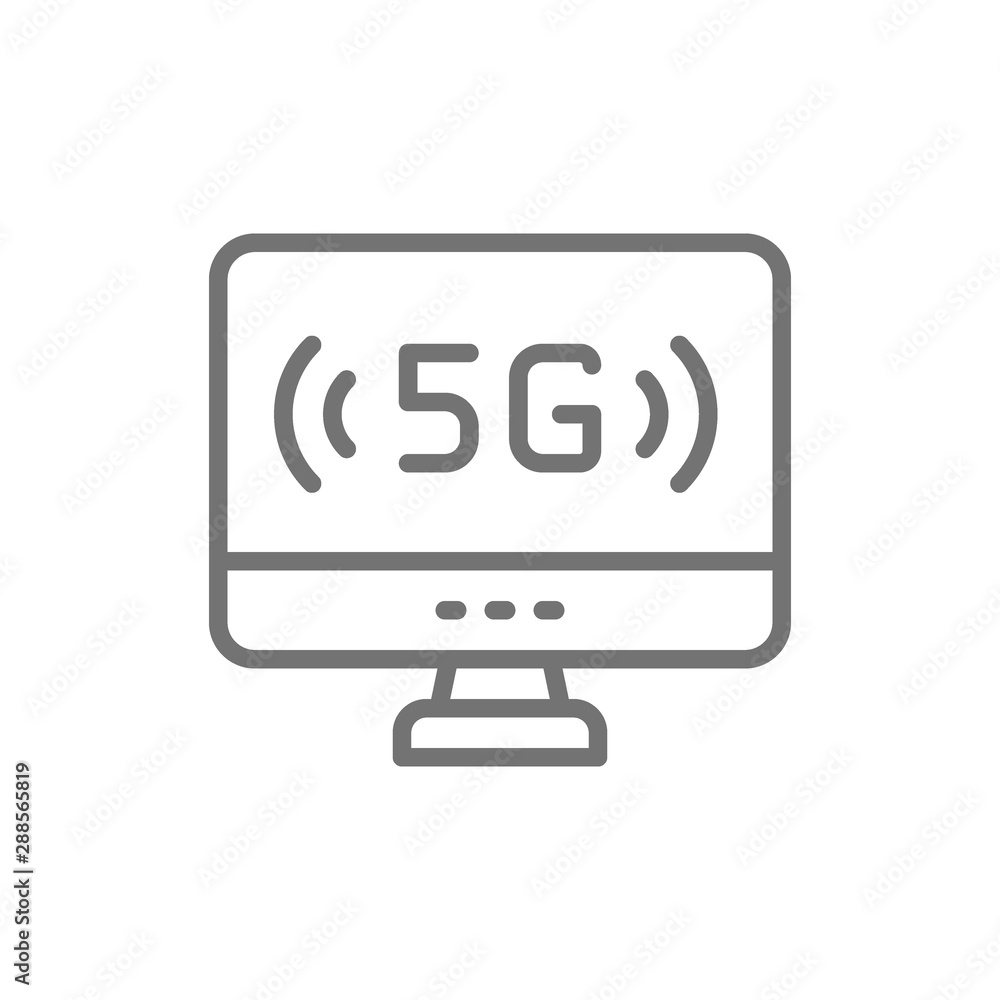 Poster personal computer with 5g internet line icon.