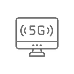 Personal computer with 5G internet line icon.