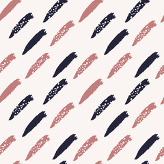 Abstract seamless pattern. Trendy wallpaper with random shapes of brush strokes and terrazzo in beige and dark colors.  Modern textile, branding, packaging, wrapping paper.