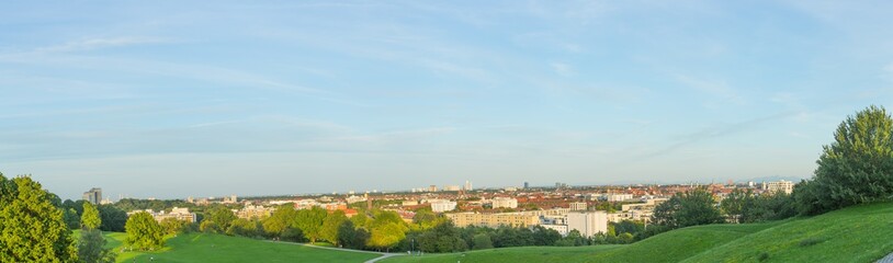 Fototapeta na wymiar Panorama of Northern Munich looking from Olympia Park.