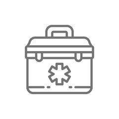 First aid kit, paramedic bag line icon.