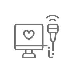 Echocardiogram, heart ultrasound line icon. Isolated on white background