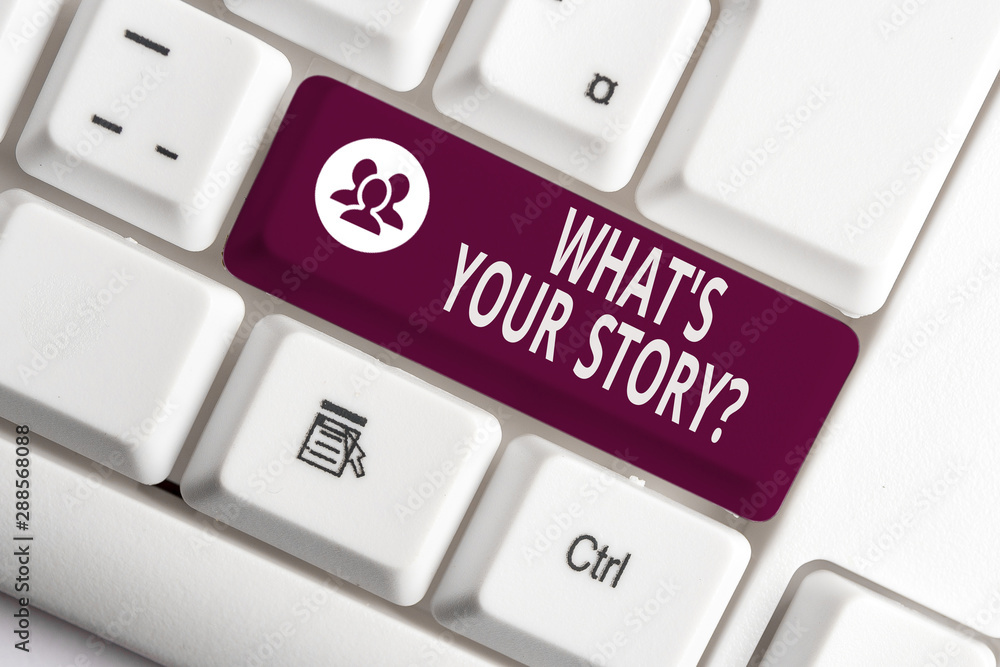 Fototapete word writing text what s is your story question. business photo showcasing analysisner of asking dem