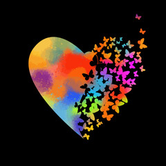 Abstract multicolored heart of butterflies. Happy Valentine's Day. Vector illustration