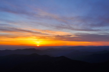 incredibly beautiful landscape of mountains sunset or sunrise high in the mountains.