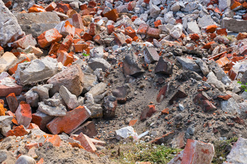 Construction garbage. Building rubble from bricks