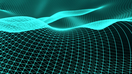 Wave with many lines. Network of connected lines. Abstract digital background. 3d rendering.
