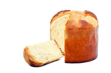 panettone, typical Brazilian sweet bread served as a dessert for Christmas and New Year celebrations. Mockup panettone for advertising use, isolated white background.