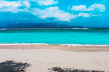 The paradise of Gili Trawangan and its beaches white sand and crystalline water. Gili islands, Indonesia.