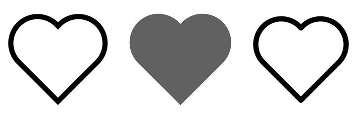 Hearts icon collection. Live broadcast of video, chat, likes. Collection of heart illustrations, love symbol icons set. Red hearts. Hand drawn