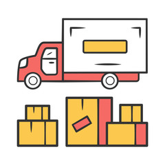 Heavy goods delivery color icon. Cargo shipping lorry. Freight transportation truck. Delivery van. Postal service vehicle. Export and import. Isolated vector illustration