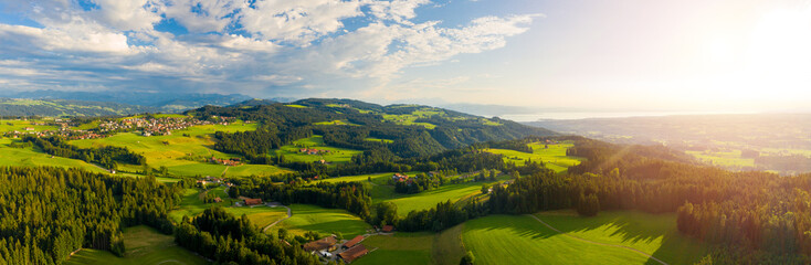 German pre-alps aerial panorama with Bodensee in the background - obrazy, fototapety, plakaty