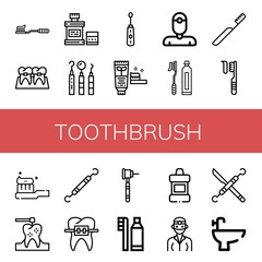 Set of toothbrush icons such as Tooth Brush, Braces, Mouthwash, Dentist tools, Electric toothbrush, Toothpaste, Dentist, Toothbrush, Dental drill, Dental hygiene ,