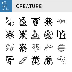Set of creature icons such as Meerkat, Dolphin, No spray, Cocoon, Pheidole, Grasshopper, Ant, Mantis, Insect, Squirrel, Weevil, Woodlouse, Centipede, Moth , creature
